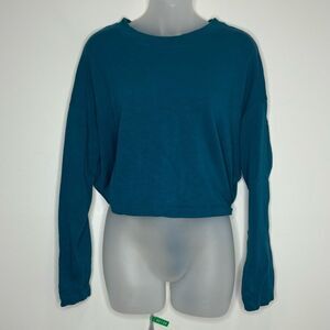 Fabletics Teal tie back open back long sleeve crewneck sweatshirt small gym blue